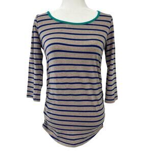 Motherhood Maternity Blue Tan Long Sleeve Striped Top Small
